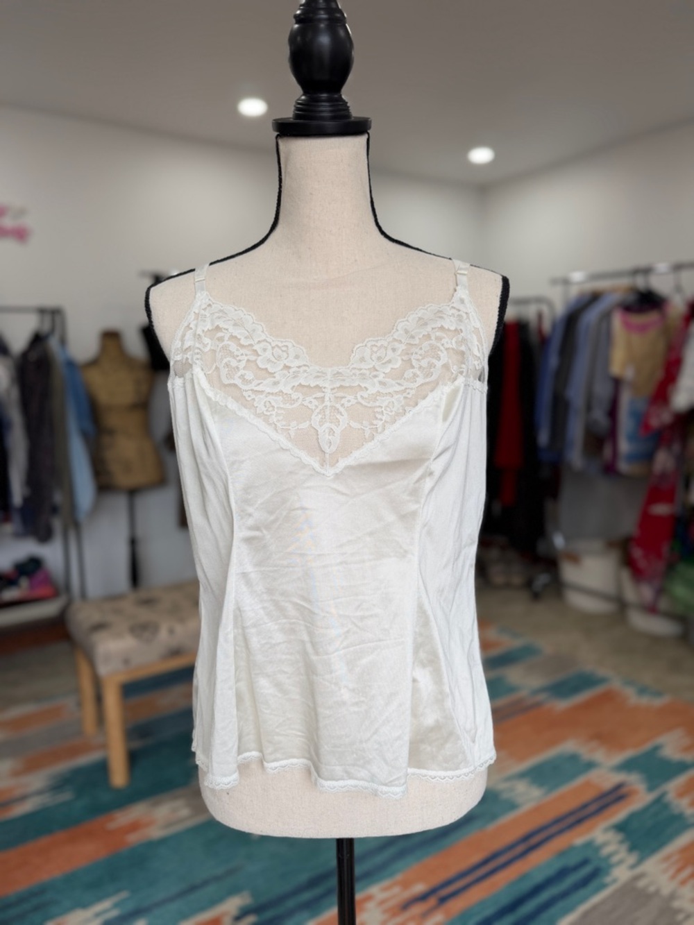 vassarette Ivory Satin Lace-Trim Camisole - Picture 2 of 8